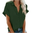 thumbnail image 1 of JGGSPWM Womens Button Down Solid Top and Blouse Lapel V Neck Short Sleeve Shirts Casual Loose Slouchy Boyfriend Style Tunic Tees Green XL, 1 of 6