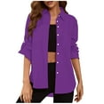 thumbnail image 1 of JGGSPWM Womens Button Down Tops 3/4 Sleeve Shirts Open Front Cardigan Fall Casual Tunic Solid Cardigans Ladies Outwear Purple S, 1 of 9