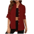 thumbnail image 1 of JGGSPWM Womens Button Down Tops 3/4 Sleeve Shirts Open Front Cardigan Fall Casual Tunic Solid Cardigans Ladies Outwear Wine XXXL, 1 of 9