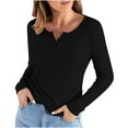 thumbnail image 1 of JGGSPWM Womens Button Up Henley Ribbed Knit Tops Solid Tunic Pullover Slim Fit Tshirt Long Sleeve Blouse V Neck Tee Shirts Black S, 1 of 5