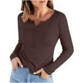 thumbnail image 1 of JGGSPWM Womens Button Up Henley Ribbed Knit Tops Solid Tunic Pullover Slim Fit Tshirt Long Sleeve Blouse V Neck Tee Shirts Coffee S, 1 of 5