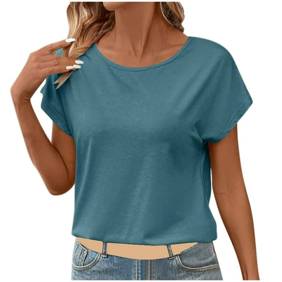 JGGSPWM Womens Cap Sleeve Summer Tops Business Casual Crew Neck T Shirts Dressy Spring Fashion Outfits Cute Trendy Clothes Green M