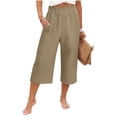 thumbnail image 1 of JGGSPWM Womens Capri Pants Spring Summer Cotton Linen Straight Wide Leg Loose Pants Elastic Waist Cropped Trouser with Pockets Yellow XL, 1 of 7