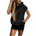 thumbnail image 1 of JGGSPWM Womens Casual Hoodies Short Sleeve Drawstring Lightweight Hooded Sweatshirt Pocket Loose Pullover Tops Black XL, 1 of 8