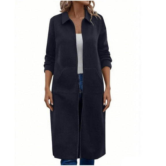 JGGSPWM Womens Casual Long Cardigan Sweaters 2025 Winter Coats Fall Jacket Turndow Collar Pocket Zipper Outwear Coat Black XL