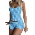 thumbnail image 1 of JGGSPWM Womens Casual Printed Pajamas Sets 2 Piece Sexy Summer Outfits Set Sleeveless Strappy Cami Top Crop Top Shorts Set Blue XL, 1 of 1