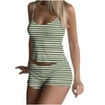 thumbnail image 1 of JGGSPWM Womens Casual Printed Pajamas Sets 2 Piece Sexy Summer Outfits Set Sleeveless Strappy Cami Top Crop Top Shorts Set Green S, 1 of 8