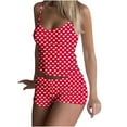 thumbnail image 1 of JGGSPWM Womens Casual Printed Pajamas Sets 2 Piece Sexy Summer Outfits Set Sleeveless Strappy Cami Top Crop Top Shorts Set Red XXL, 1 of 1