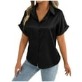 thumbnail image 1 of JGGSPWM Womens Casual Short Sleeve Satin Silk Solid Button Down Vintage Blouses Shirts Black XL, 1 of 6