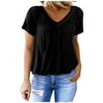 thumbnail image 1 of JGGSPWM Womens Casual Summer Short Sleeve V Neck T Shirts Pleated Loose Fit Tunic Tops Black XL, 1 of 3