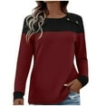 thumbnail image 1 of JGGSPWM Womens Color Block Waffle Knit Sweater Long Sleeve Pullover Tops Shirts Loose Fit Button Decor Fashion Crew Neck Blouse Red M, 1 of 9