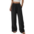 thumbnail image 1 of JGGSPWM Womens Cotton Textured Ruched Pants High Waist Elastic Drawstring Waisted Loose Fit Trousers Trendy Summer Pants Black XXXXXL, 1 of 9