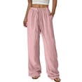 thumbnail image 1 of JGGSPWM Womens Cotton Textured Ruched Pants High Waist Elastic Drawstring Waisted Loose Fit Trousers Trendy Summer Pants Pink M, 1 of 9