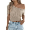 thumbnail image 1 of JGGSPWM Womens Crochet Hollow Off The Shoulder Knit Tops Short Sleeve Spring Summer Trendy Sweaters Khaki XL, 1 of 8