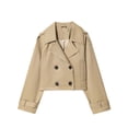 thumbnail image 1 of JGGSPWM Womens Cropped Jacket Solid Color Pocket Lapel Button Up Long Sleeve Casual Jacket Coat Yellow L, 1 of 8