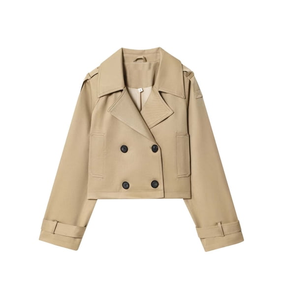 JGGSPWM Womens Cropped Jacket Solid Color Pocket Lapel Button Up Long Sleeve Casual Jacket Coat Yellow L