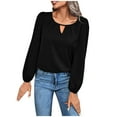 thumbnail image 1 of JGGSPWM Womens Cut out Ruched Tops Tunic Regular Fit Tshirt Spring Blouse Pullover Long Sleeve Crewneck Solid Lantern Sleeve Tee Shirts Black L, 1 of 4