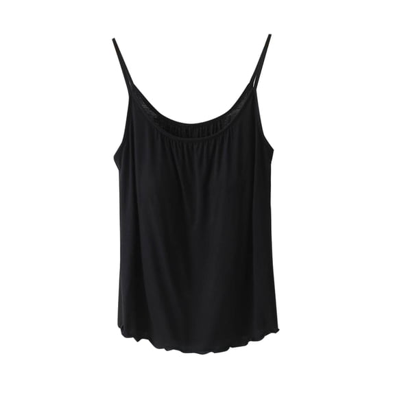 JGGSPWM Womens Cute Camisole Tank Top Built in Bra Cami Solid Color Loose Fit Camisole Adjustable Strap Black XXXL