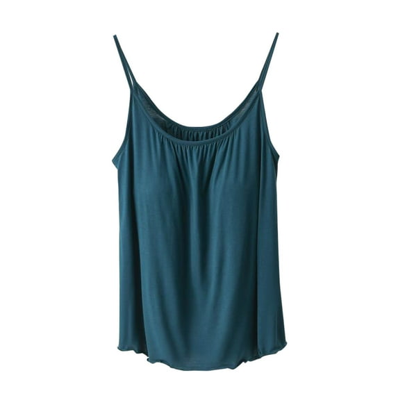 JGGSPWM Womens Cute Camisole Tank Top Built in Bra Cami Solid Color Loose Fit Camisole Adjustable Strap Green XL