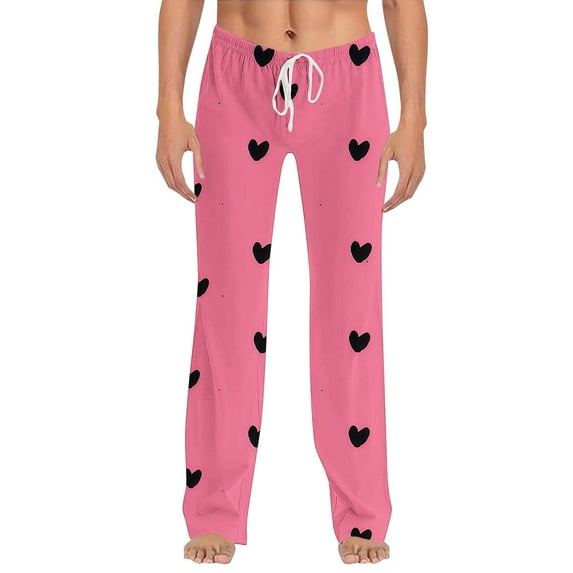 JGGSPWM Womens Cute Love Print Pajama Pants Drawstring Elastic Waist Jogger Sweatpants Loose Casual Comfortable Trousers Red S