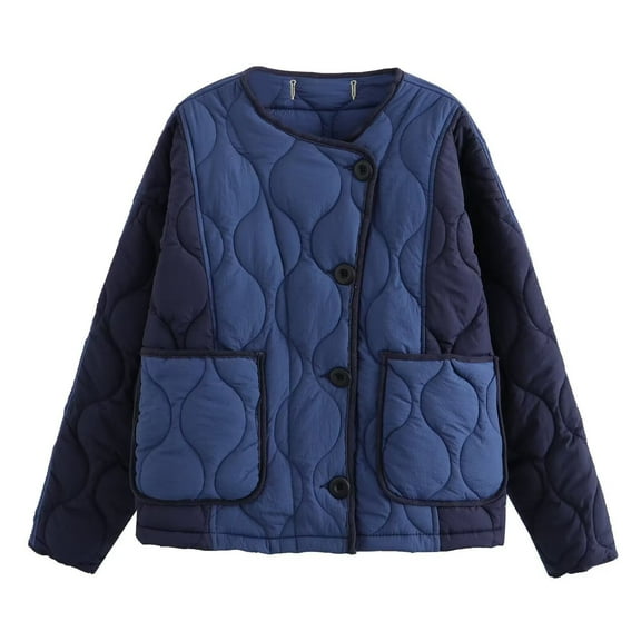 JGGSPWM Womens Diamond Quilted Jacket Lightweight Padding Coat with Pockets, Regular Fit Fashion Solid Color Fall Winter Tops Blue L