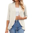 thumbnail image 1 of JGGSPWM Womens Dressy Casual Tops 3/4 Sleeve Shirts Open Front Cardigan Teen Girl Tunic Solid Ruffle Shrugs Cardigans Casual Elegant Outwear Beige M, 1 of 8