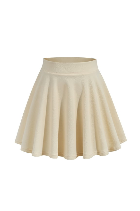 Womens Elastic Waist Flare Mini Skirt Summer Fashion Casual Solid High Waist Short Skirts Beige M