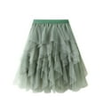 thumbnail image 1 of JGGSPWM Womens Elegant Tulle Tiered Midi Skirt Elastic Waist Versatile Solid Color Mesh Multilayer Short Skirts Green Free Size, 1 of 6
