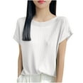 thumbnail image 1 of JGGSPWM Womens Elegant Vintage Boat Neck Knit Short Sleeve Summer Blouse Solid Comfy Work Dressy Tees Tops White M, 1 of 4
