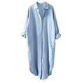 thumbnail image 1 of JGGSPWM Womens Extra Long Blouse Plaid Tops Roll Up Sleeve Shirts Lapel V Neck Tunic Cotton Linen Tees Button Down Tshirts Blue M, 1 of 7