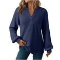 thumbnail image 1 of JGGSPWM Womens Fall Fashion Fall Waffle Knit V Neck Long Sleeve Tunic Tops for Women Loose Fit Dressy Casual Shirts Blue XL, 1 of 7