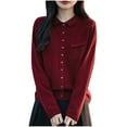thumbnail image 1 of JGGSPWM Womens Fashion Button Cardigan Casual Long Sleeves Sweater Spring Autumn Lightweight Comfort Knitted Solid Soft Top Red XL, 1 of 3