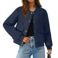 thumbnail image 1 of JGGSPWM Womens Faux Suede Leather Bomber Jacket Cropped Button Down Long Sleeve Casual Temperament Short Coat With Pockets Blue M, 1 of 9
