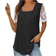 thumbnail image 1 of JGGSPWM Womens Flattering Tunic Solid Blouse Casual Pleated Basic Square Neck Tshirt Plain Lace Short Sleeve Shirts Summer Casual Tops Essential Tees Black S, 1 of 6
