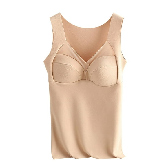 JGGSPWM Womens Fleece Lined Underwear Tops Sheer Mesh Patchwork Fixed Padded Cami Tank Top Vest Sleeveless Cotton Thermal Vest Tops Petite Beige US 8