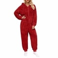 thumbnail image 1 of JGGSPWM Womens Fleece Onesie Pajamas Jumpsuit Warm Sherpa Romper Sleepwear Soft Comfy Zipper Hooded Playsuit Loungewear Red S, 1 of 6