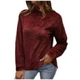 thumbnail image 1 of JGGSPWM Womens Fleece Tops Solid Fuzzy Bottom Blouse Shaerpa Pullover Tunic Crewneck Regular Fit Tshirt Tee Shirts Long Sleeve Tops Wine S, 1 of 8