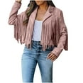 thumbnail image 1 of JGGSPWM Womens Fringe Vest Faux Suede Tassels Jacket 70S Cowgirls Western Hippie Clothes Open-Front Coat Motocycle Jacket Pink L, 1 of 9