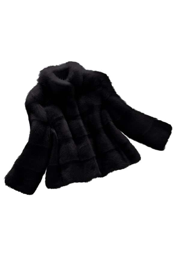 Womens Fuzzy Jacket Outwear Solid Lapel Collar Warm Dressy Fancy Winter Long Sleeve Fluffy Coat Black M
