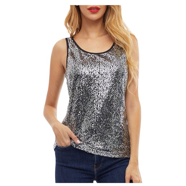 JGGSPWM Womens Glitter Sequins Tank Tops Camisole Scoop Neck Sleeveless ...