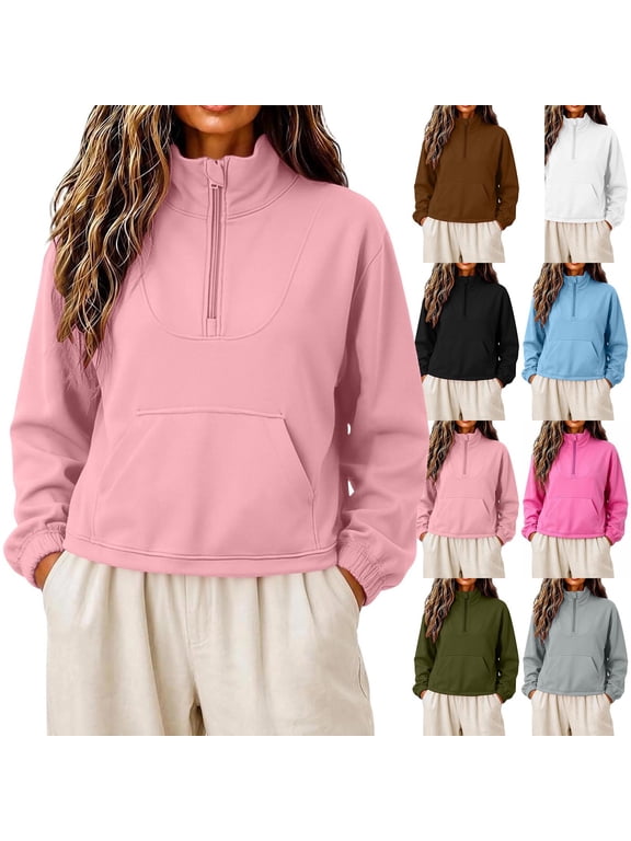 Womens Half Zip Fleece Sweatshirt Loose Cropped Quarter Zip Pullover Y2k Tops, Cute Fall Winter Loungewear Clothes Gray XL