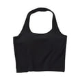 thumbnail image 1 of JGGSPWM Womens Halter Neck Padded Tank Tops Ribbed Knit Comfort Support Build in Bra Crop Camisoles Workout Tops Black L, 1 of 6