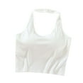 thumbnail image 1 of JGGSPWM Womens Halter Neck Padded Tank Tops Ribbed Knit Comfort Support Build in Bra Crop Camisoles Workout Tops White M, 1 of 6