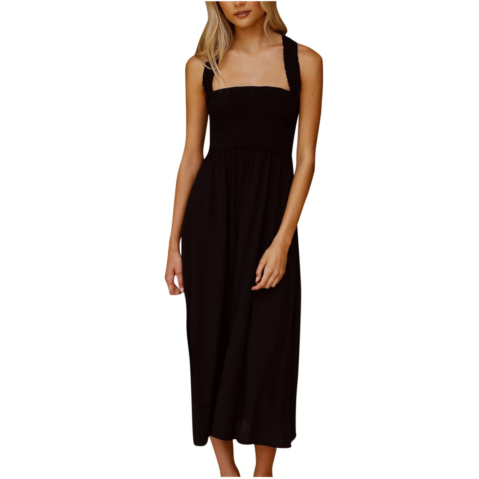 JGGSPWM Womens Halter Neck Solid Dress Square Neck