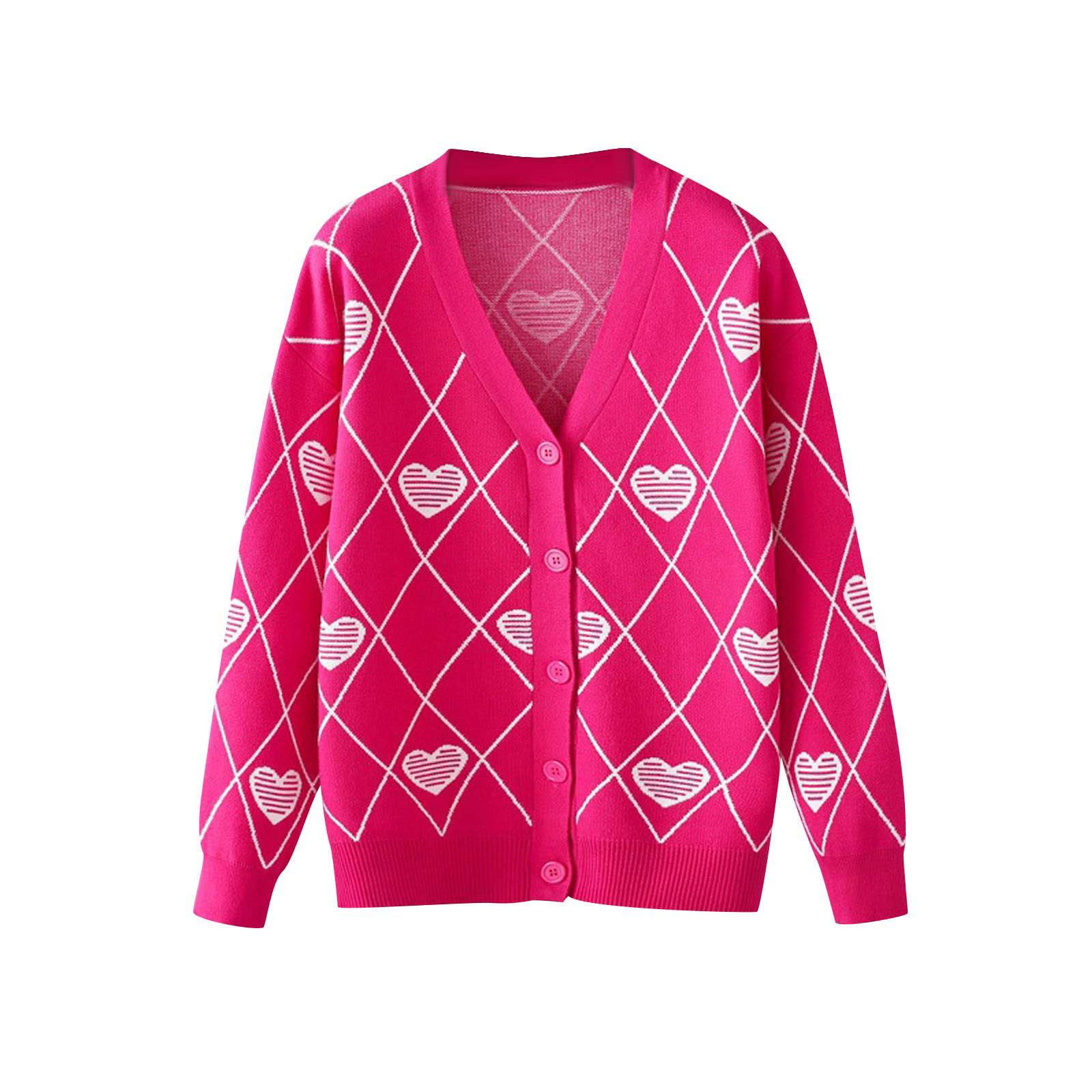 JGGSPWM Womens Heart Print Sweaters Long Sleeve Cute Sweater Kawaii