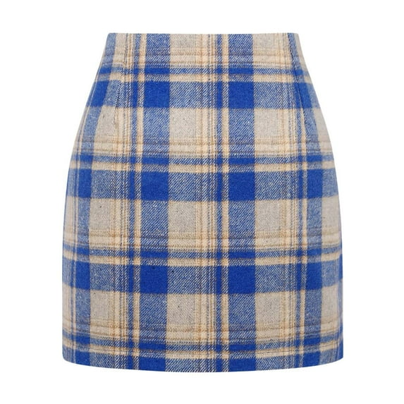 JGGSPWM Womens High Waist Plaid Skirt Fashionable Casual Bodycon Pencil Woolen Mini Skirts Multicolor L
