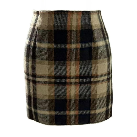 JGGSPWM Womens High Waist Plaid Skirt Fashionable Casual Bodycon Pencil Woolen Mini Skirts Multicolor XXL