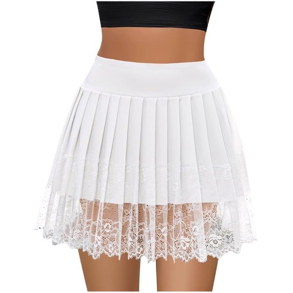 JGGSPWM Womens High Waist Pleated Skirt Lace Mini Skirts Fashionable Casual Dance Party Short Going Out Skirt White XXL