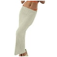 thumbnail image 1 of JGGSPWM Womens High-Waist Ribbed Midi Skirt Versatile Fashion Leisure Home Resort Beach Mid Length Skirts Beige S, 1 of 6