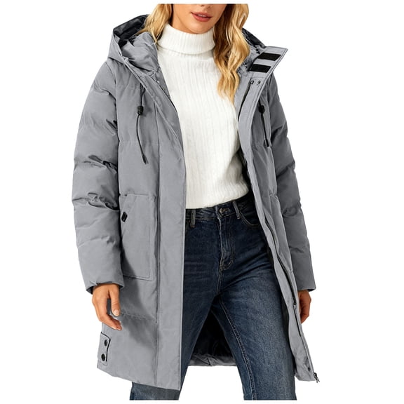 JGGSPWM Womens Hooded Long Puffer Coats Plus Size Thicken Warm Zipper Quilted Puffy Jacket Winter Insulated Padded Outerwear Gray XXXXXL